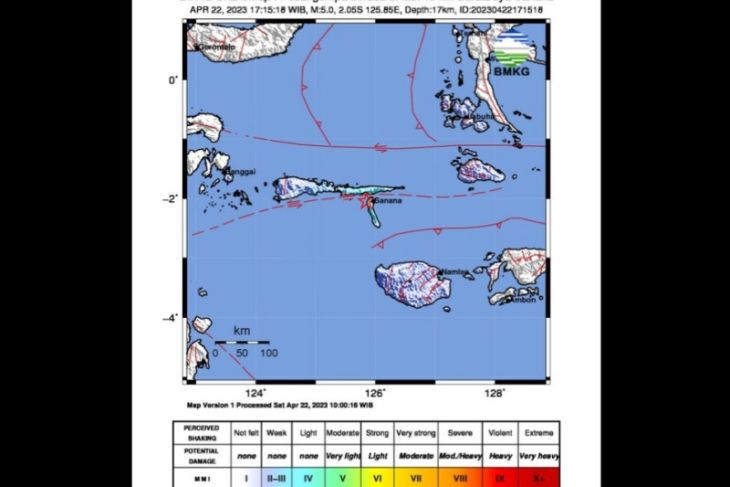 Gempa Dengan M 5 0 Guncang Wilayah Pantai Barat Laut Kepulauan Sula