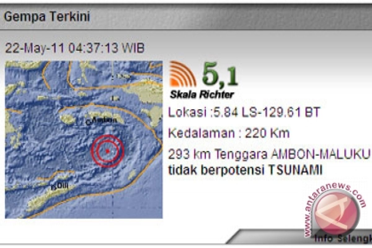 Gempa 5,1 SR di Tenggara Ambon