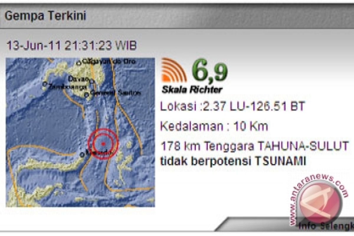 Gempa 6,9 SR Guncang Sulut