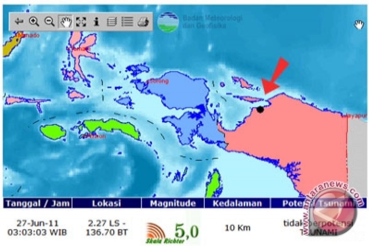 Gempa 4.6 SR guncang Nabire Papua