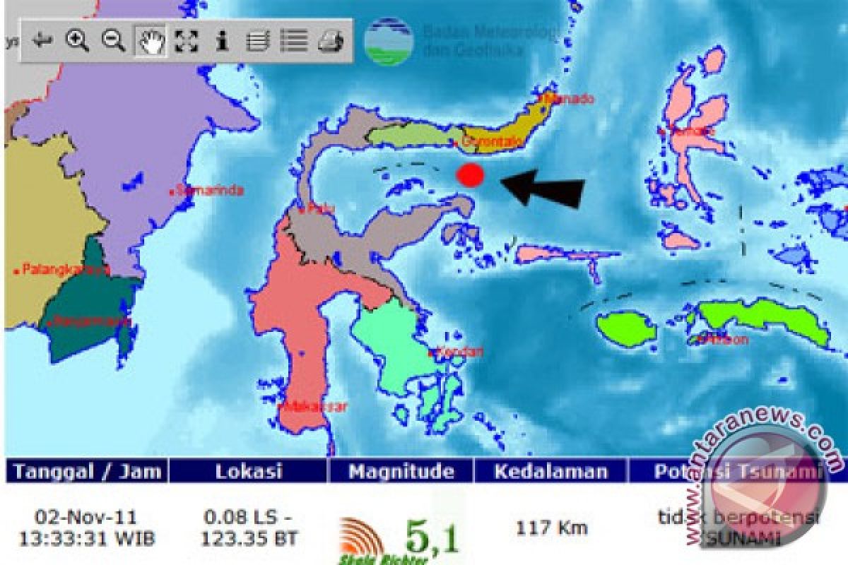 Gempa 5,0 SR guncang Gorontalo utara