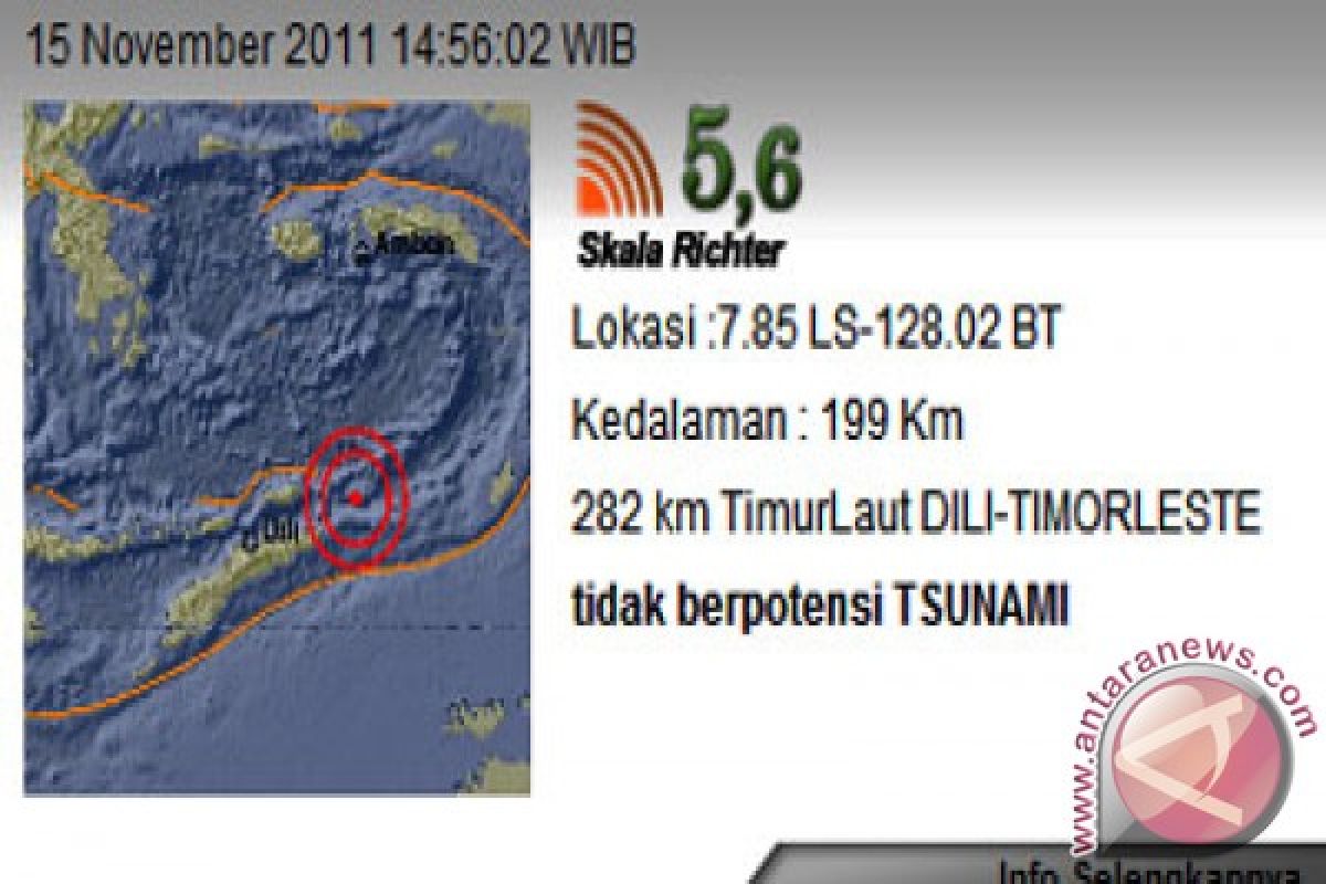 Gempa 5,6 SR guncang Timur Laut Dili