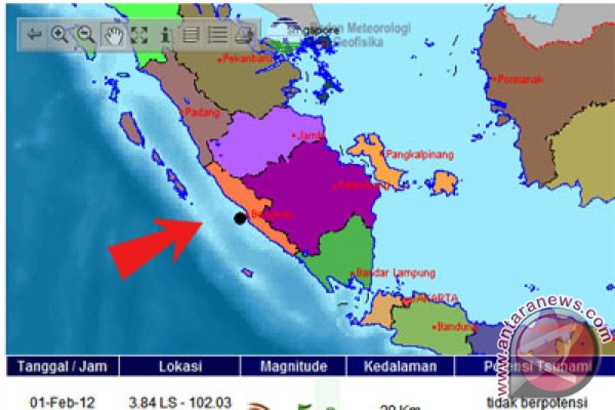 Gempa 5,3 SR Bengkulu dirasakan di Lampung