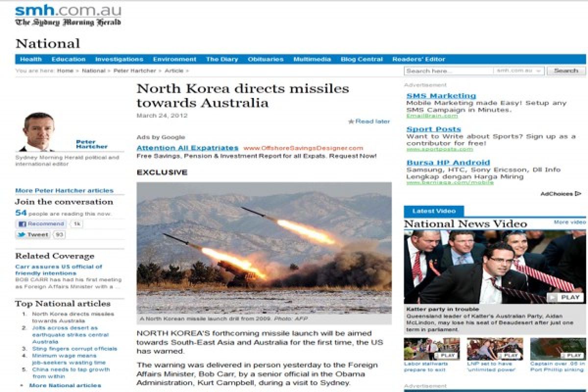 US warns N. Korea rocket aimed South