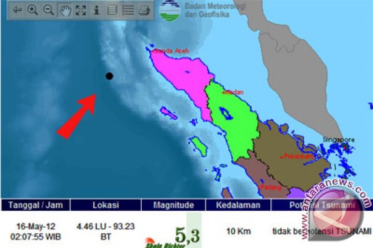 Gempa 5,8 SR di barat daya Simeulue