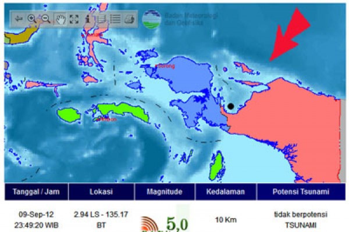 Gempa 5,8 SR di Nabire Papua tak berpotensi tsunami