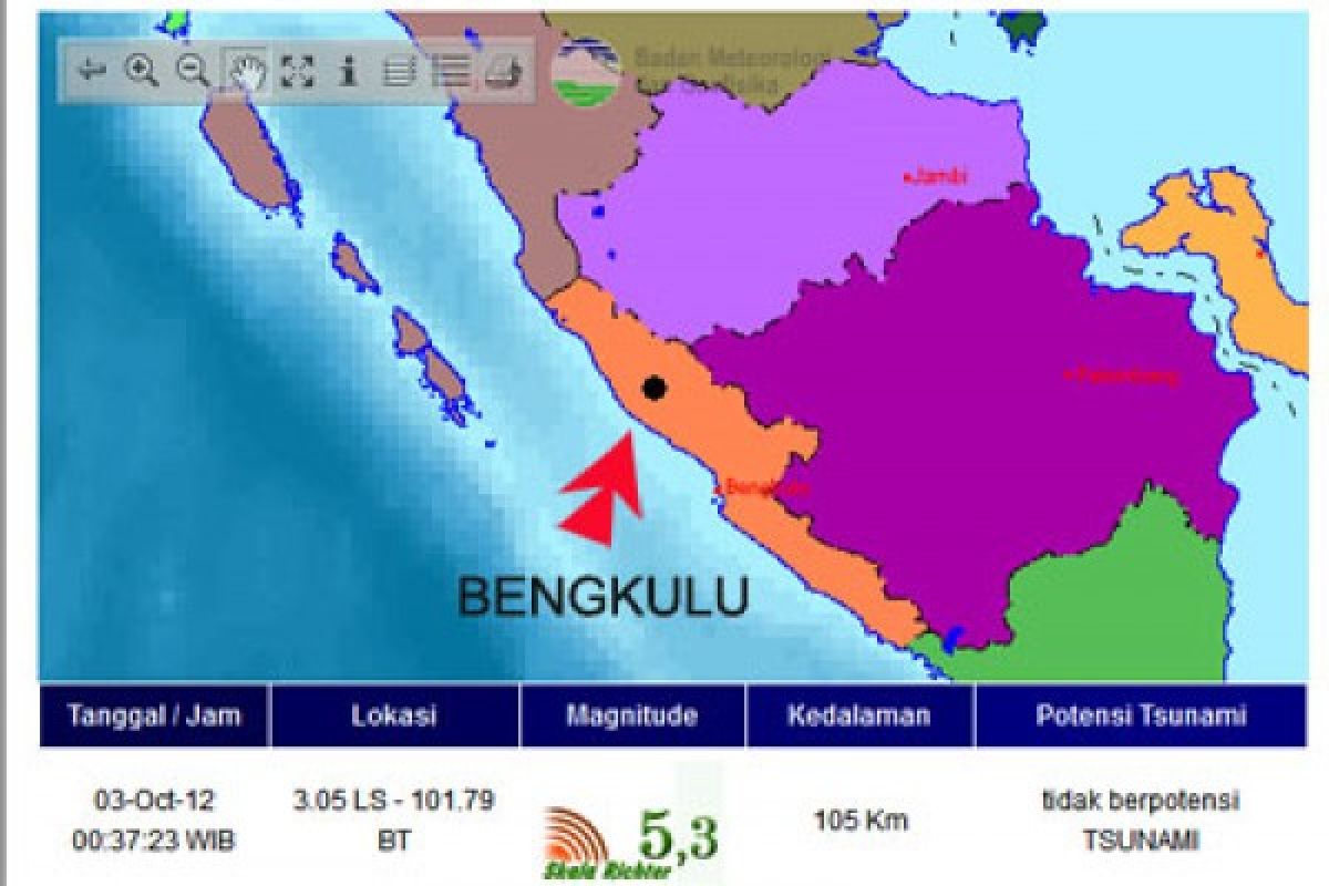 Gempa 5,1 SR guncang Seluma Bengkulu 