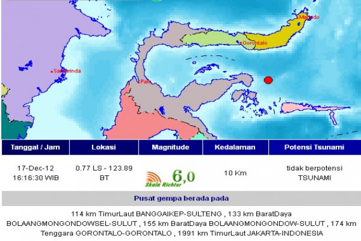 Gempa 6,0 SR guncang Banggai Kepulauan