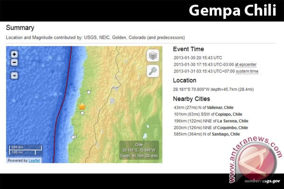 Gempa 6,7 pada skala richter guncang Chili