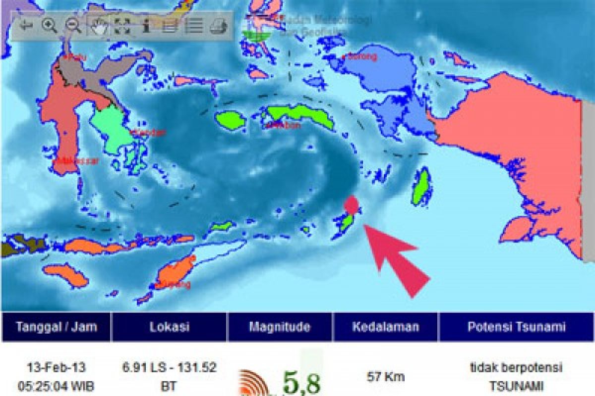 Gempa 5,8 SR guncang Maluku Tenggara Barat