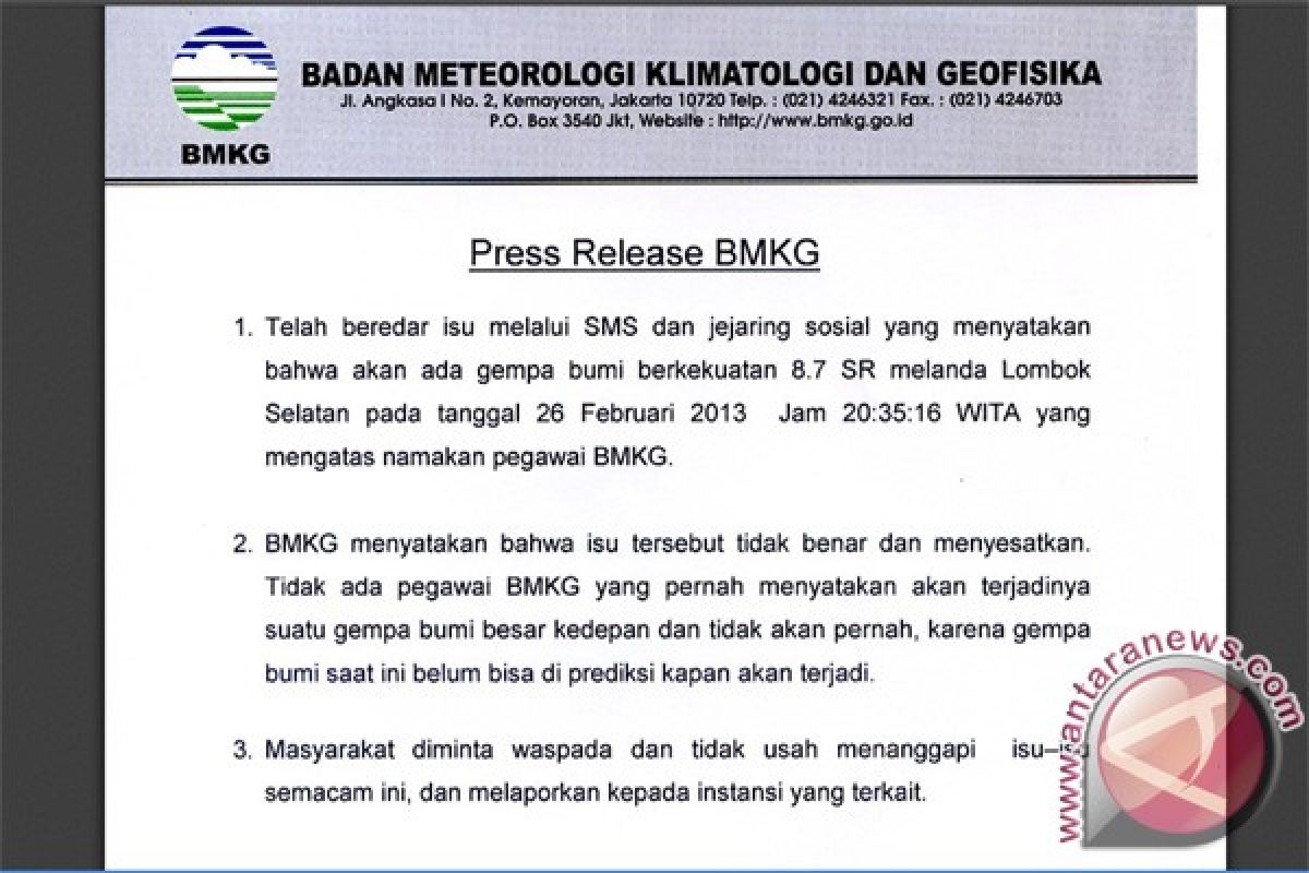 BMKG jelaskan soal isu gempa besar di Lombok