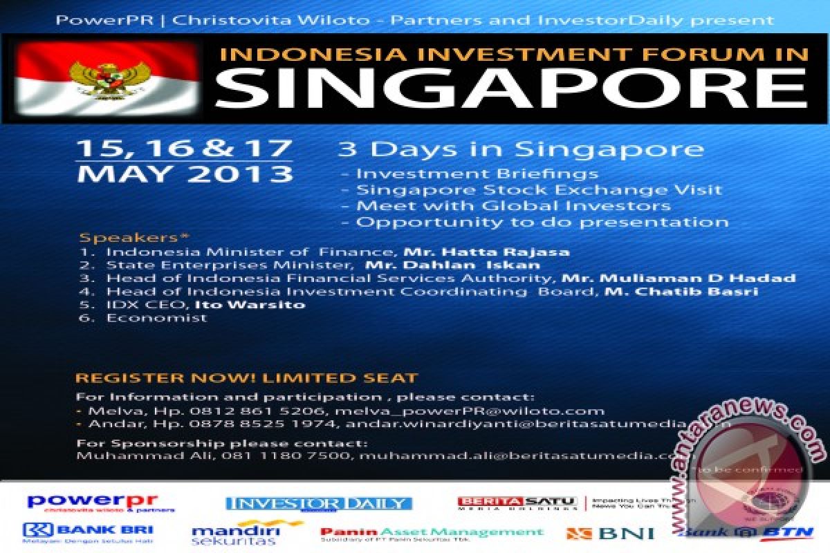 Indonesia Investment Forum to be held in Singapore in May