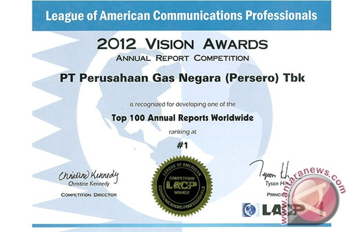 PGN raih penghargaan terbaik 2012 Vision Award LACP annual report competition 