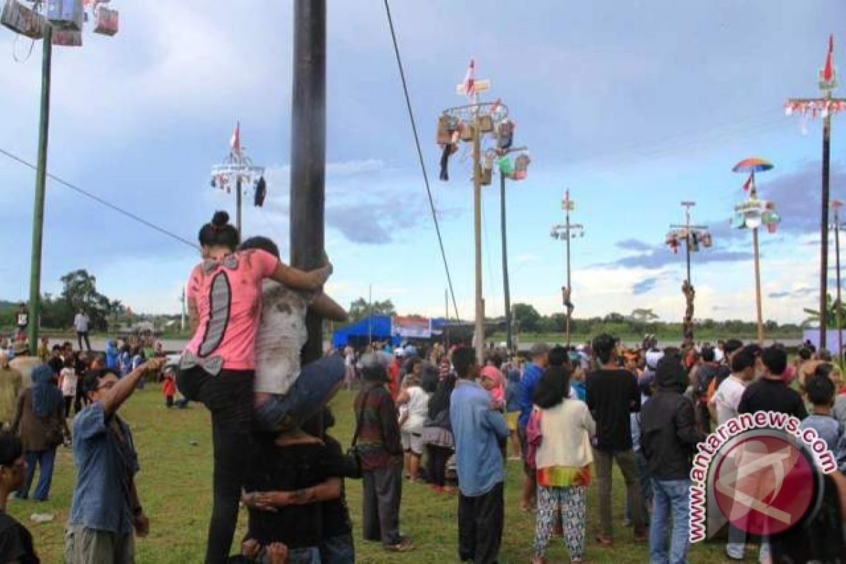 Kemeriahan Panjat Pinang Massal di Tenggarong