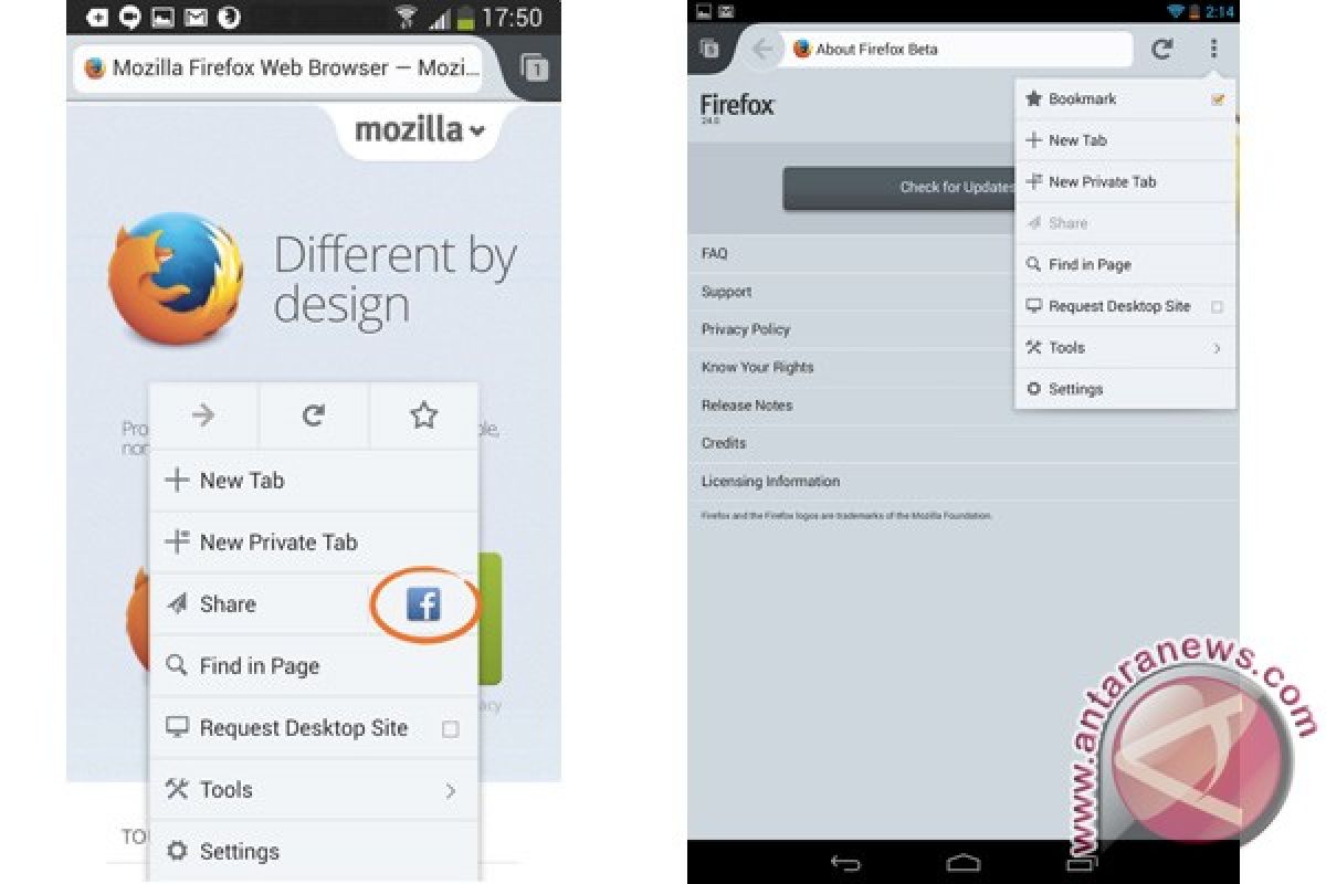 Mozilla tambah menu sharing di Firefox Android
