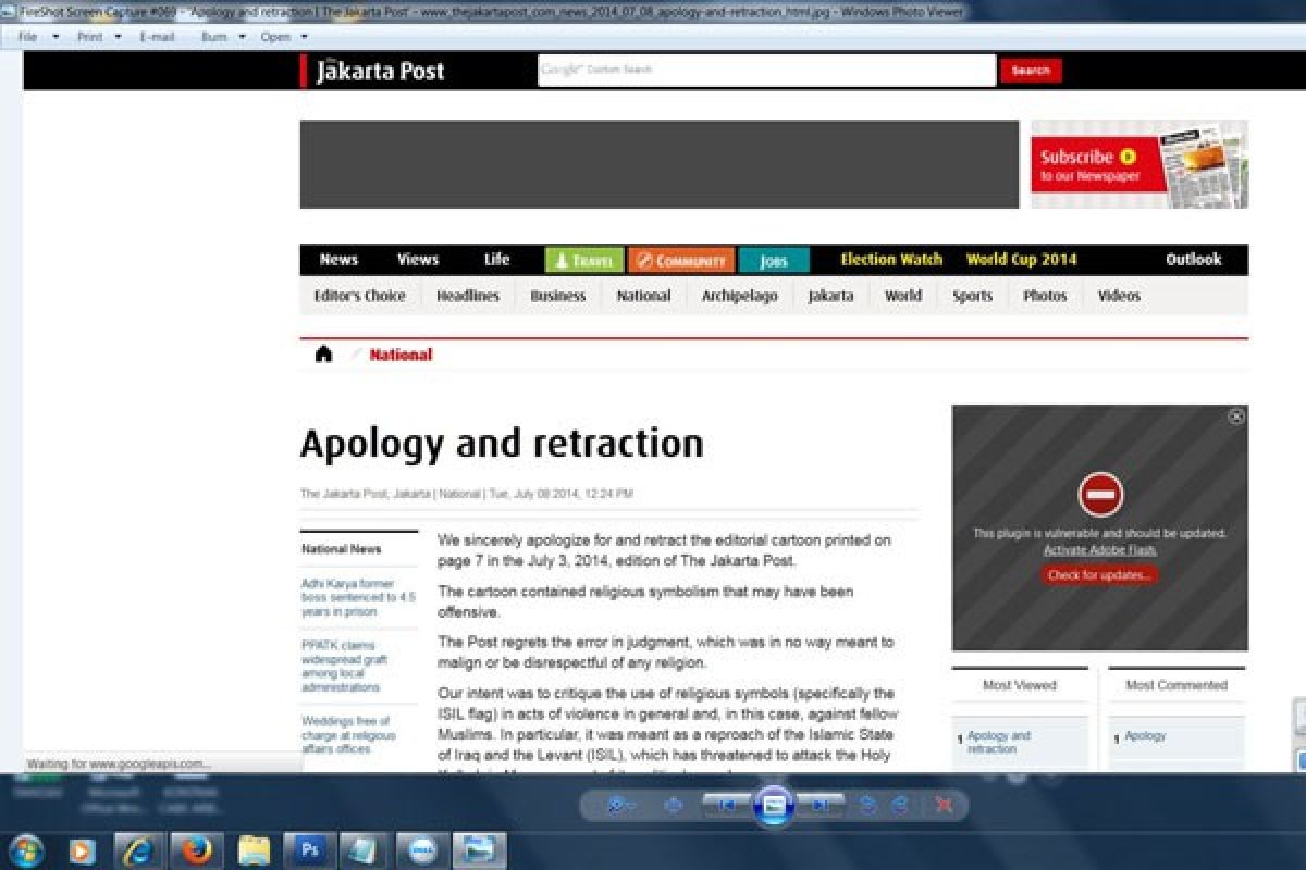 The Jakarta Post offers apology over caricature