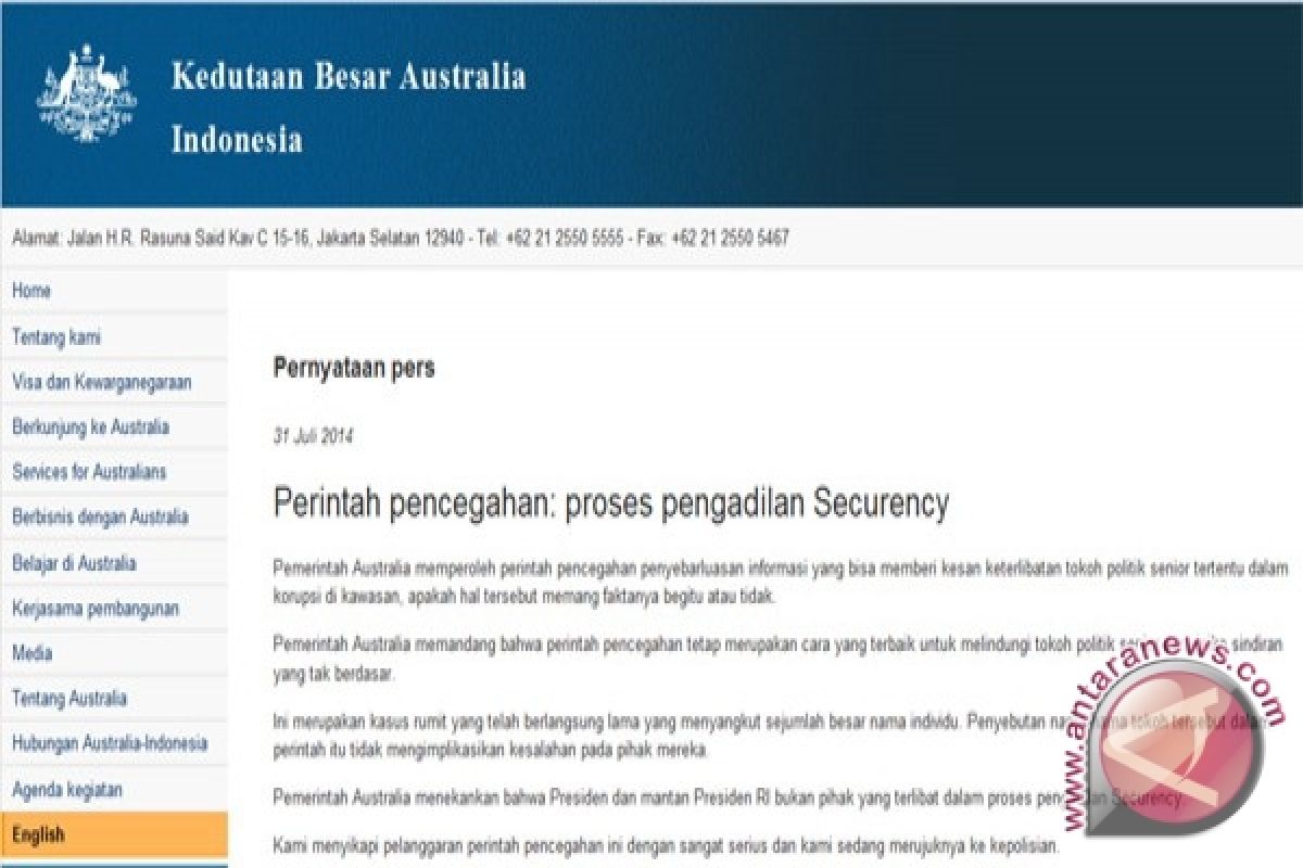 Kedubes Australia: SBY dan Megawati tidak terlibat kasus pencetakan uang