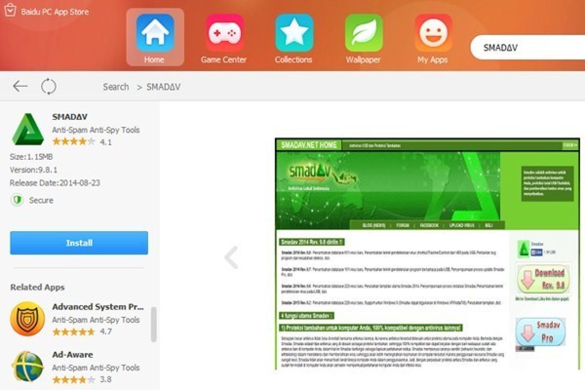 SmadAV Kini Hadir di Baidu PC AppStor