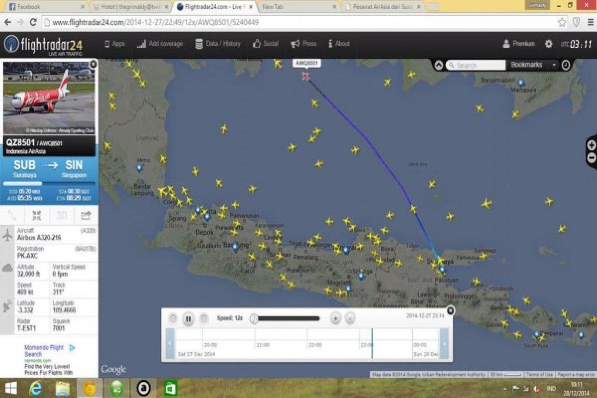 AirAsia QZ 8501 loses contact between Tanjung Pandan and Pontianak