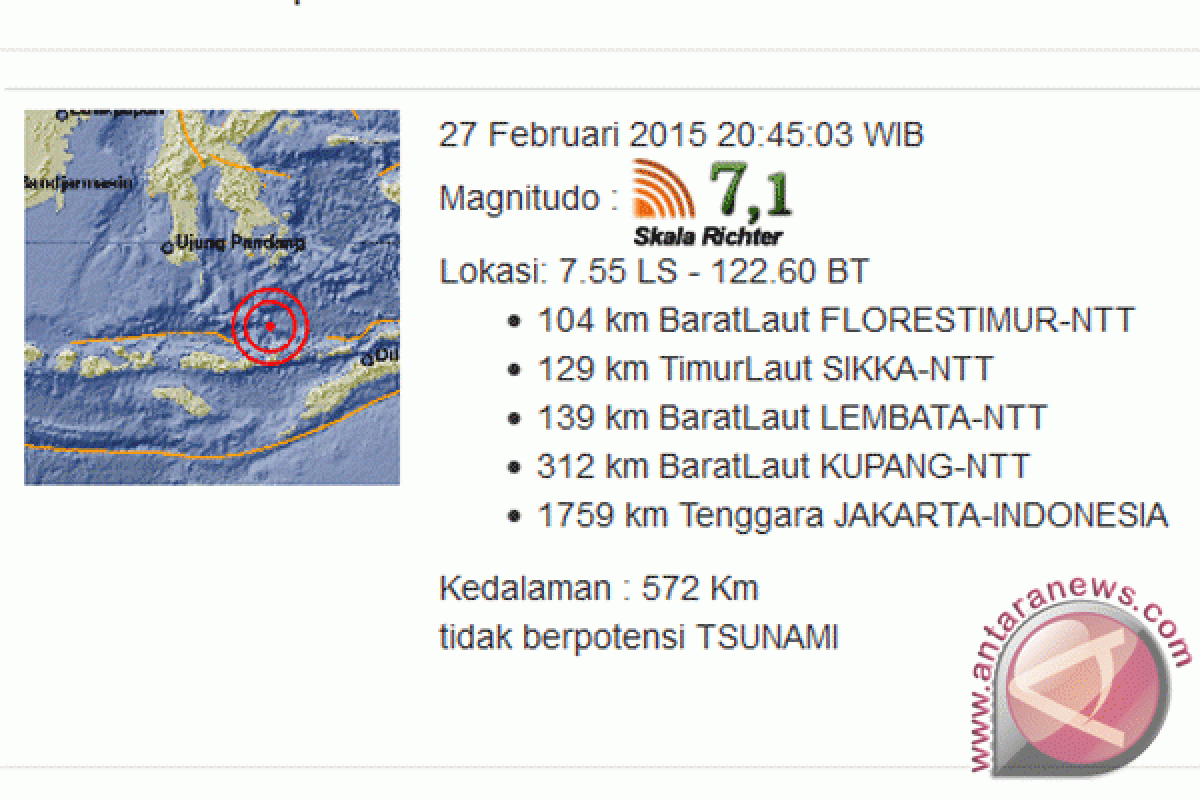 BMKG: gempa 7,1 SR guncang Flores Timur