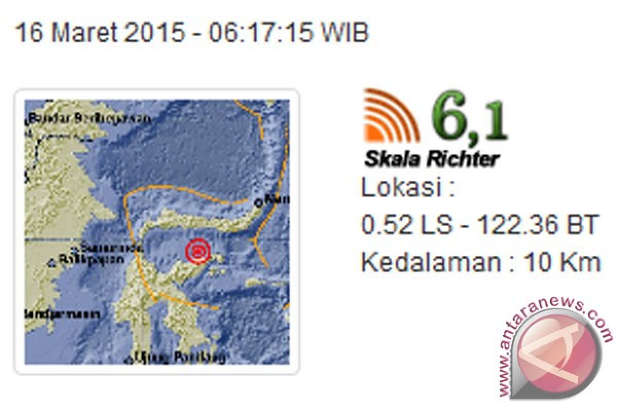 Gempa 6,1 skala Richter guncang Banggai, Sulteng