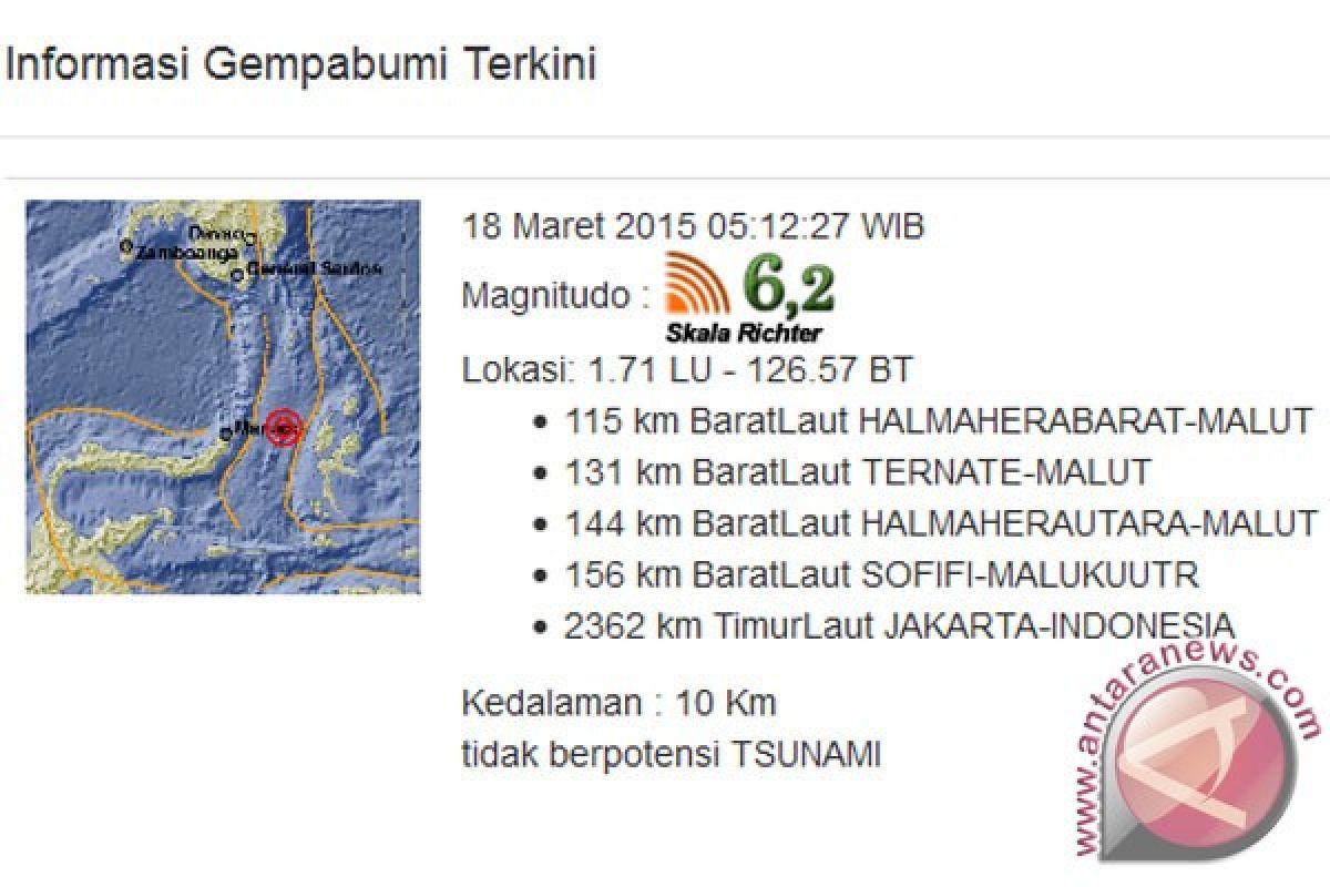 Gempa 6,2 skala Richter guncang Halmahera