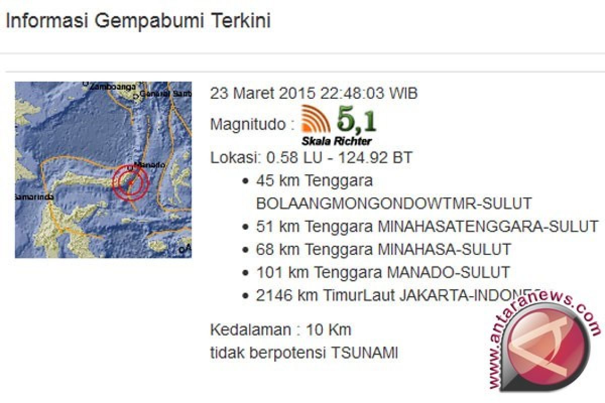 Gempa 5,1 Skala Richter di Perairan Sulut
