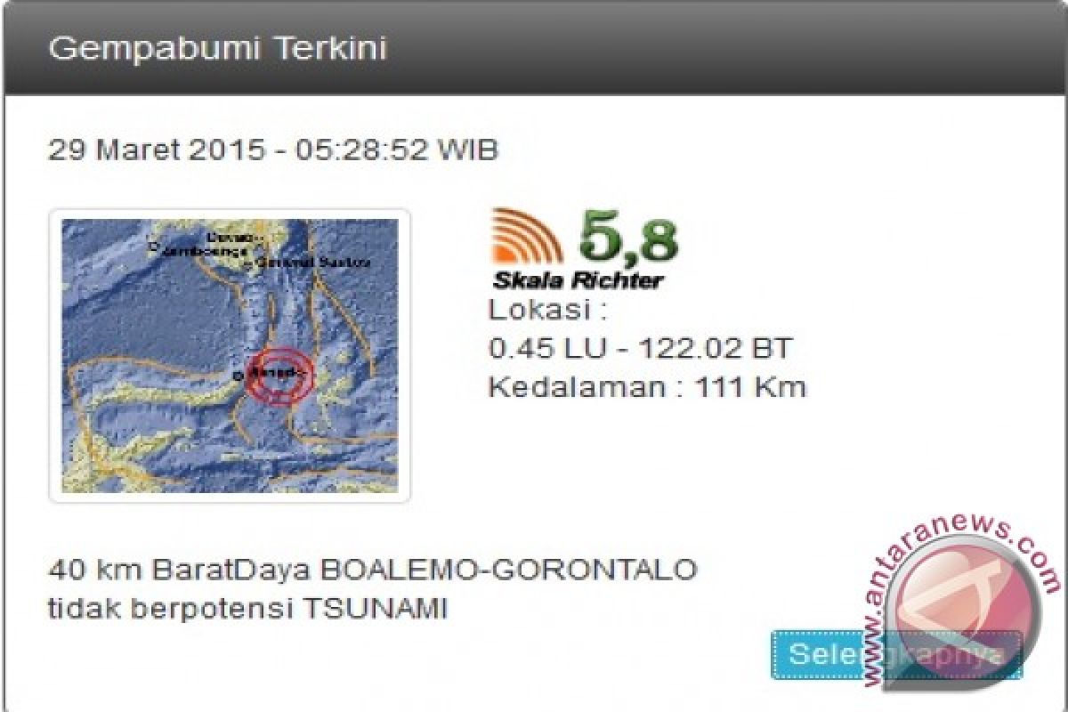 Gempa Di Gorontalo Tak Berpotensi Tsunami 