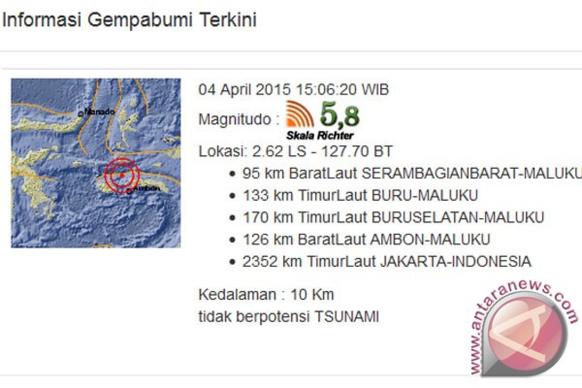 Gempa guncang Kota Ambon Sabtu sore