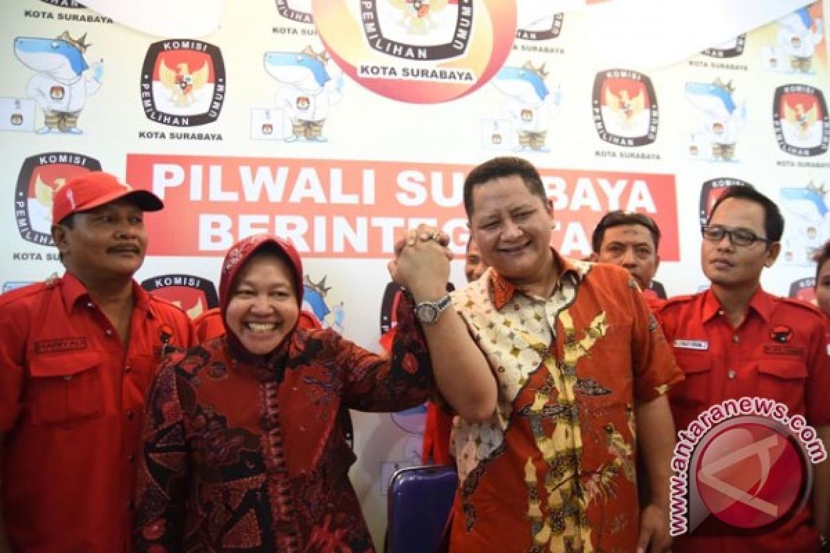 Cawali-Cawawali Surabaya Risma-Whisnu Lengkapi Berkas di KPU