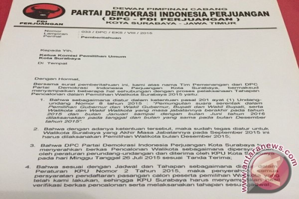 PDIP Somasi KPU Surabaya Jika Pilkada Ditunda