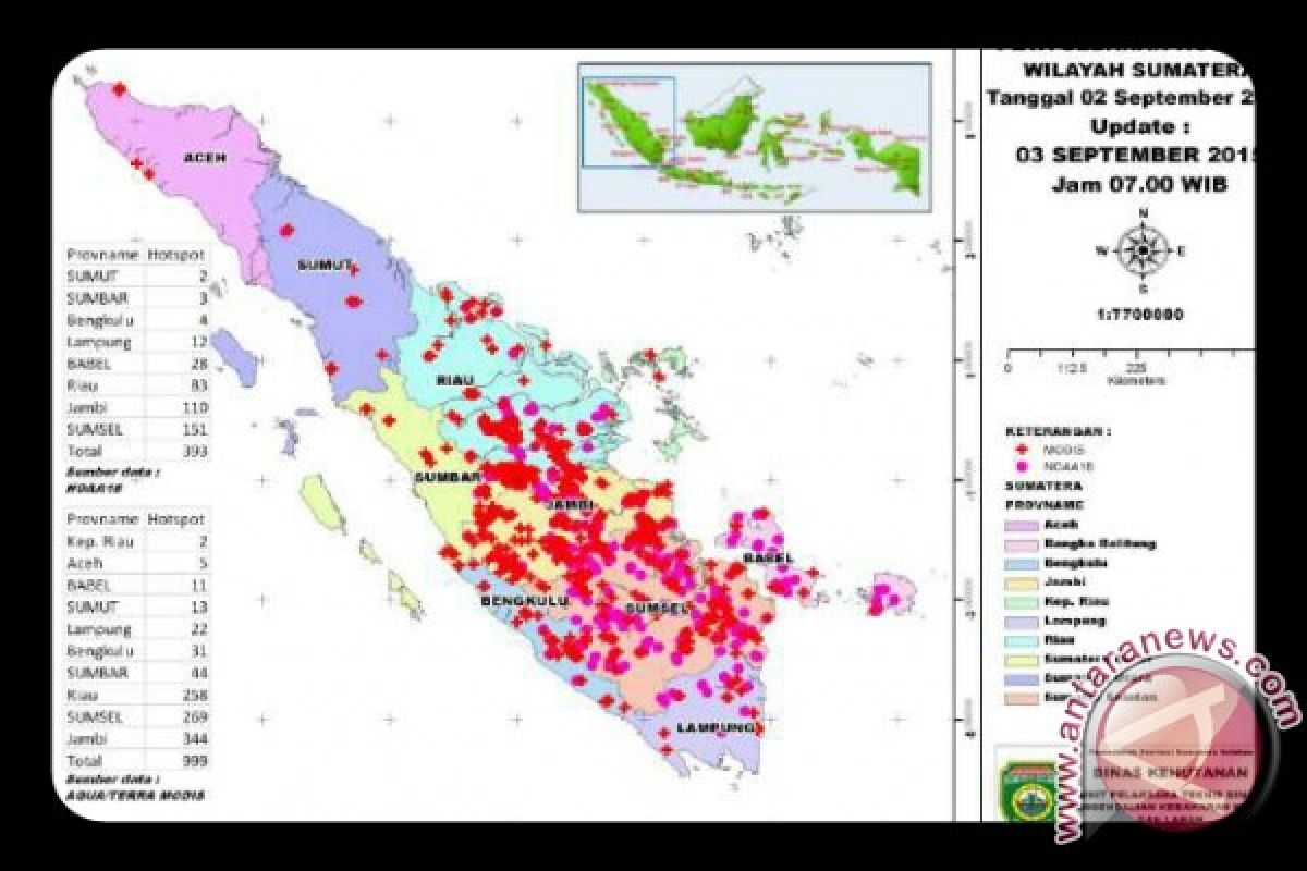 Sumsel terdeteksi titik panas terbanyak di Sumbagsel 