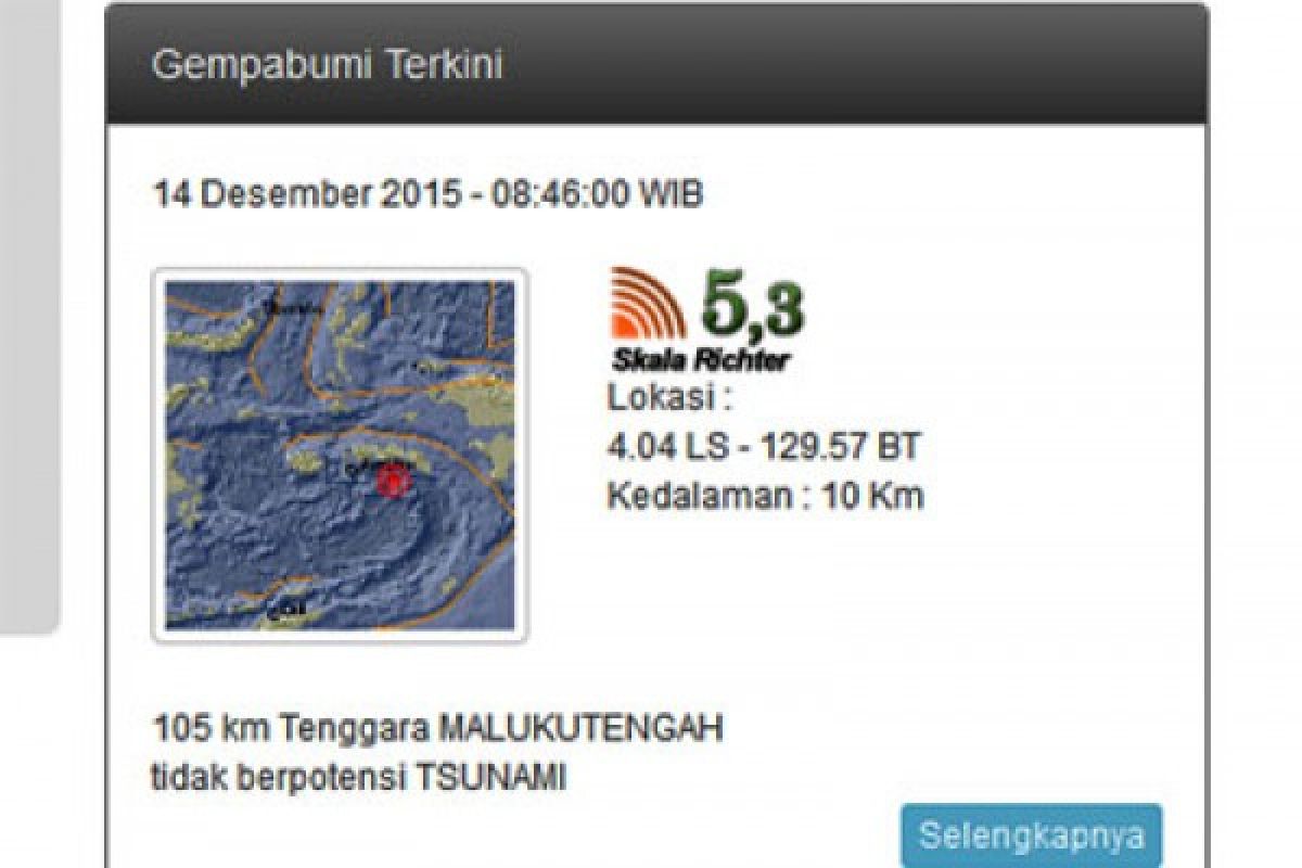 Ambon diguncang gempa 5,3 SR