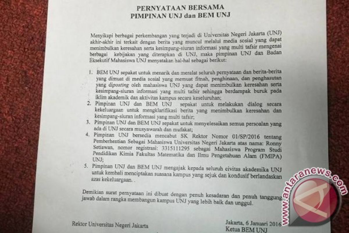 UNJ cabut SK pemecatan Ketua BEM