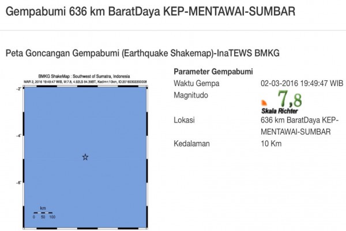 Pejabat : Tidak ada informasi korban jiwa gempa Sumatera