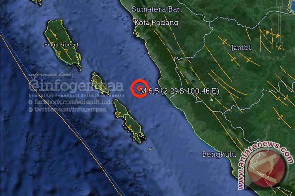 Getaran gempa Sumbar terasa kuat di Mukomuko