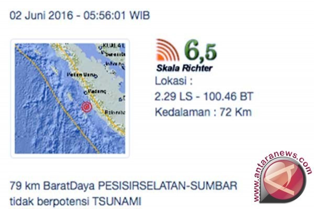 Gempa 6,5 Skala Richter Guncang Padang Kamis Pagi