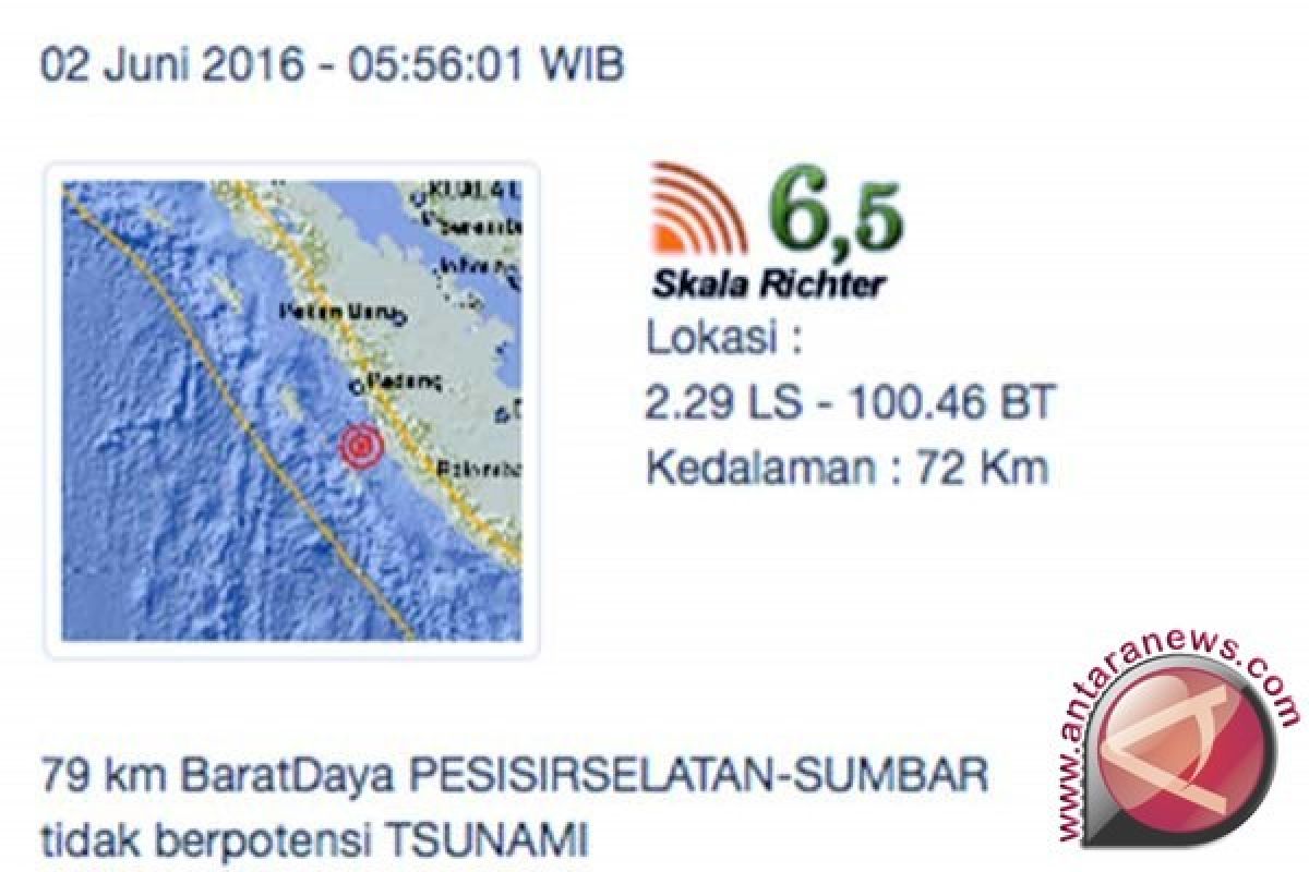 Gempa 6,5 skala Richter guncang Padang Kamis pagi