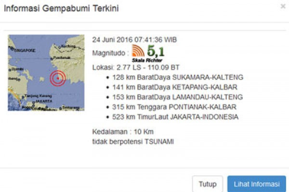 Gempa 3,5 SR guncang Muara Teweh-Kalteng
