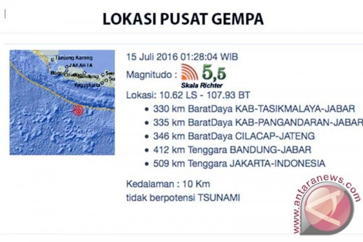 Gempa 5,5 Skala Richter di Baratdaya Tasikmalaya