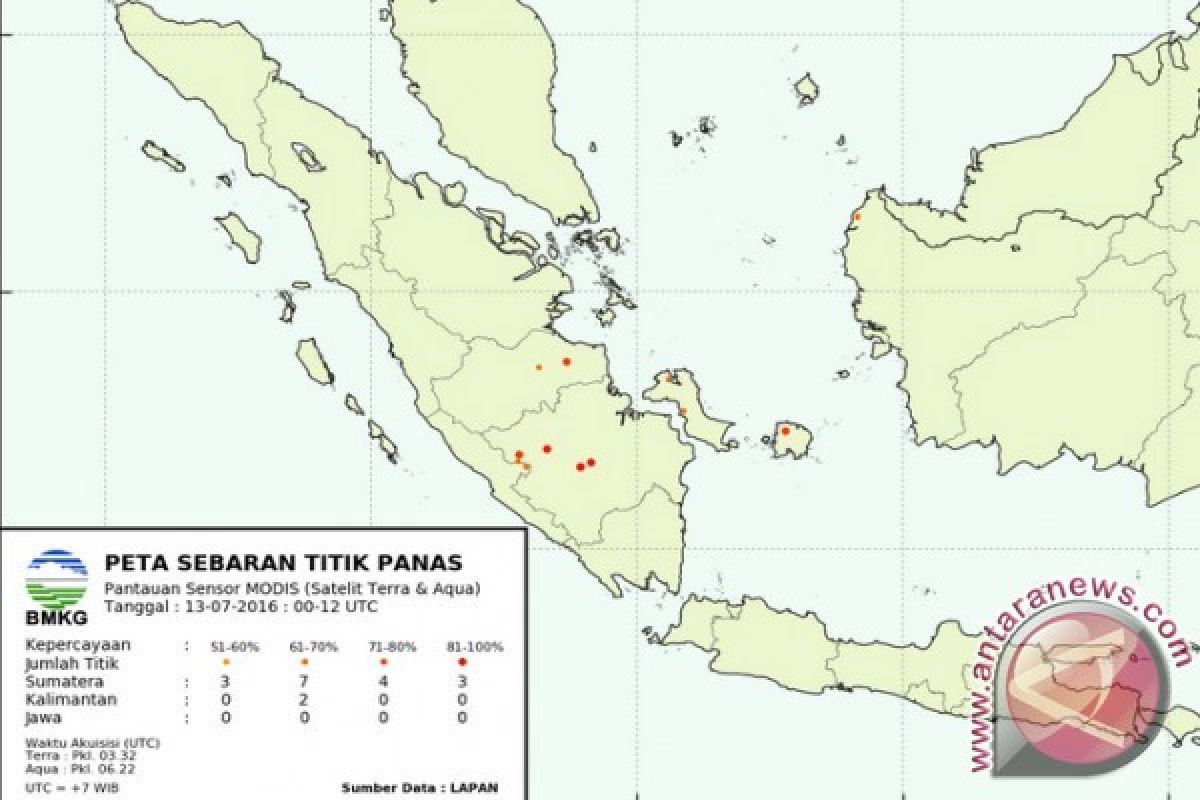  Satelit deteksi 56 titik panas di Pulau Sumatera