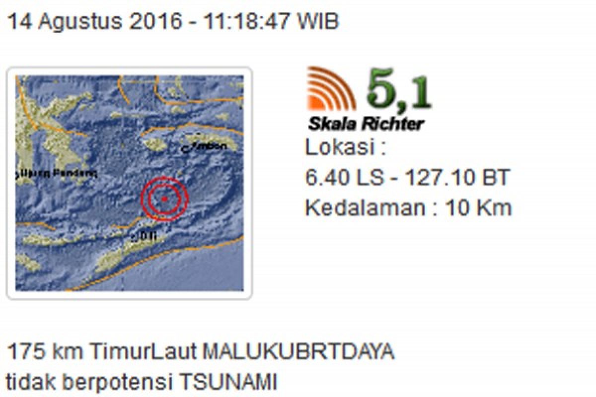 Mild earthquake jolts SW Maluku
