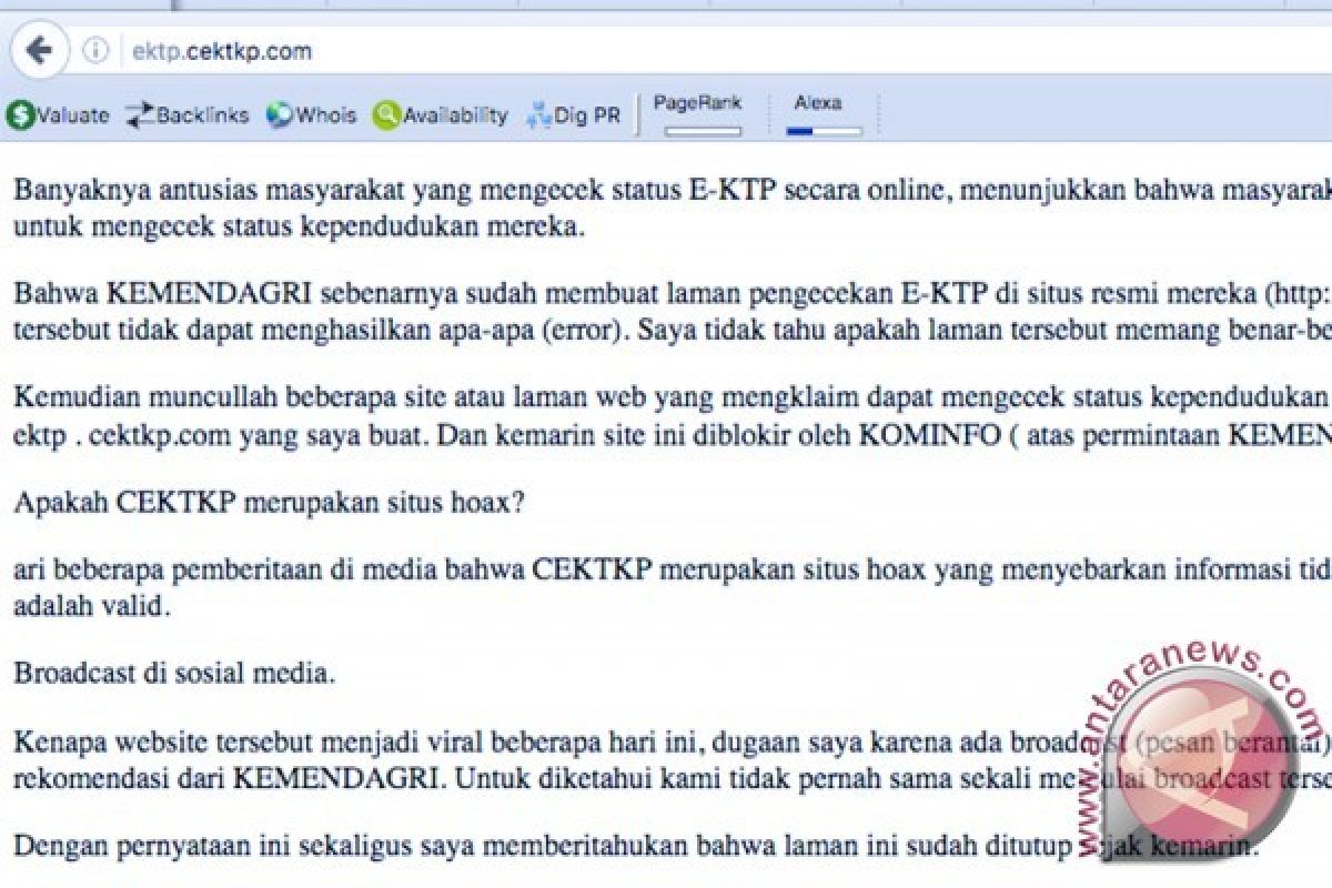 Kemkominfo Blokir Situs Pengecekan Rekam Data e-KTP