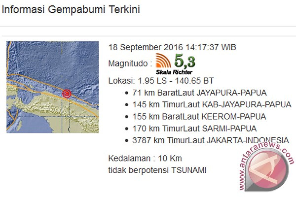 Gempa 5,3 skala Richter guncang Jayapura