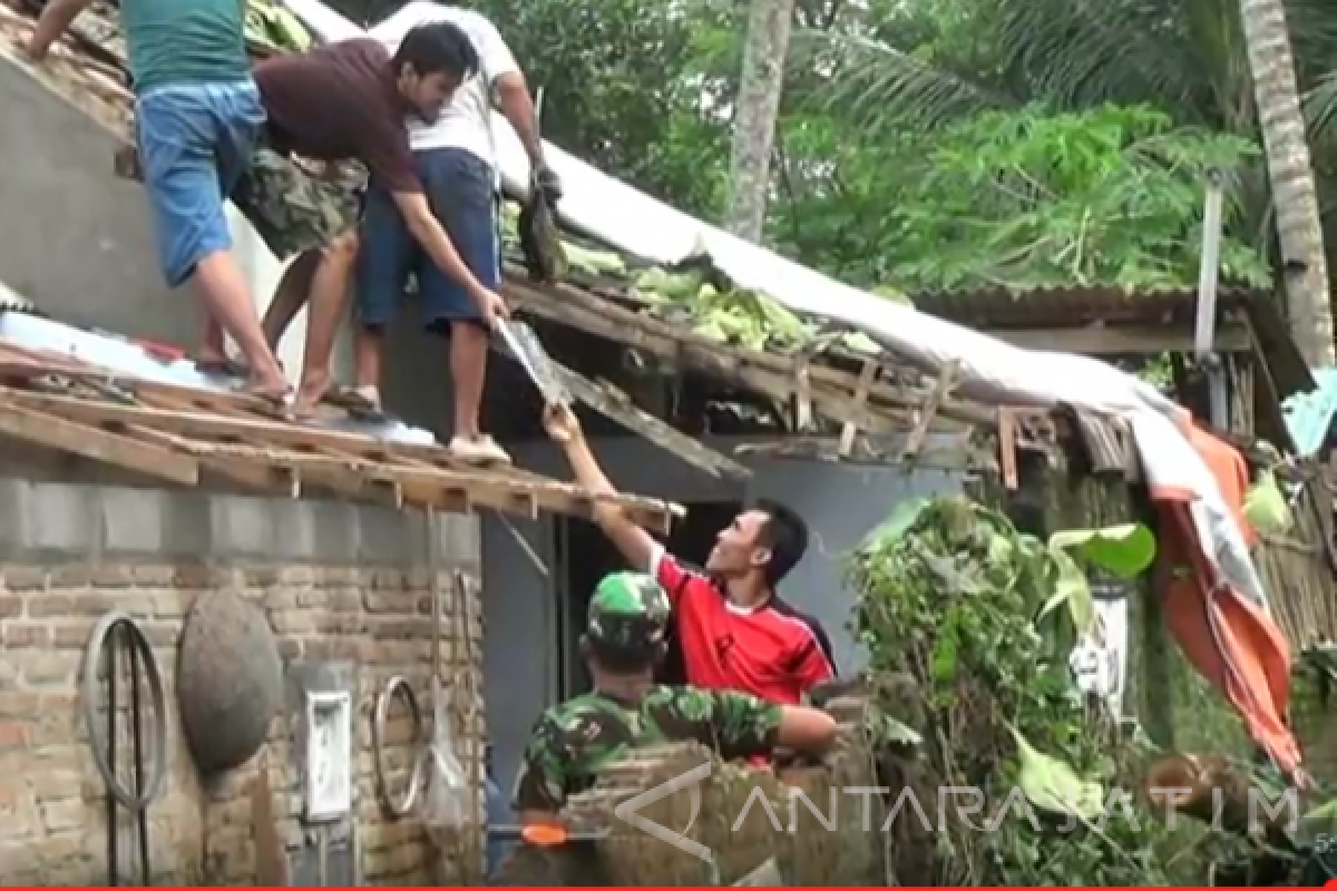 Warga Blitar Bersihkan Rumah dari Pohon Ambruk      
