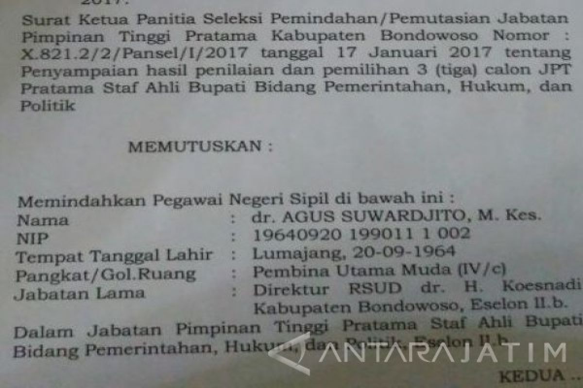 Bupati Bondowoso Mutasi Direktur RSUD Koesnadi