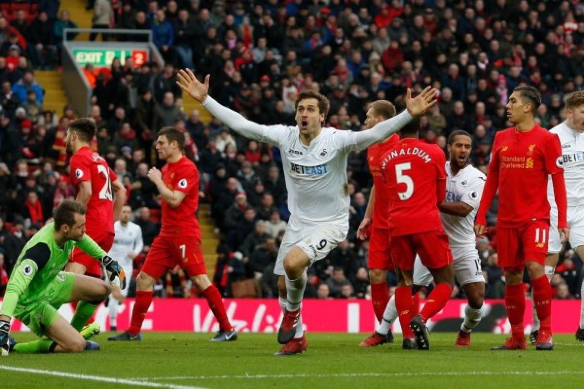 Liverpool dipermalukan Swansea 2-3 di Anfield