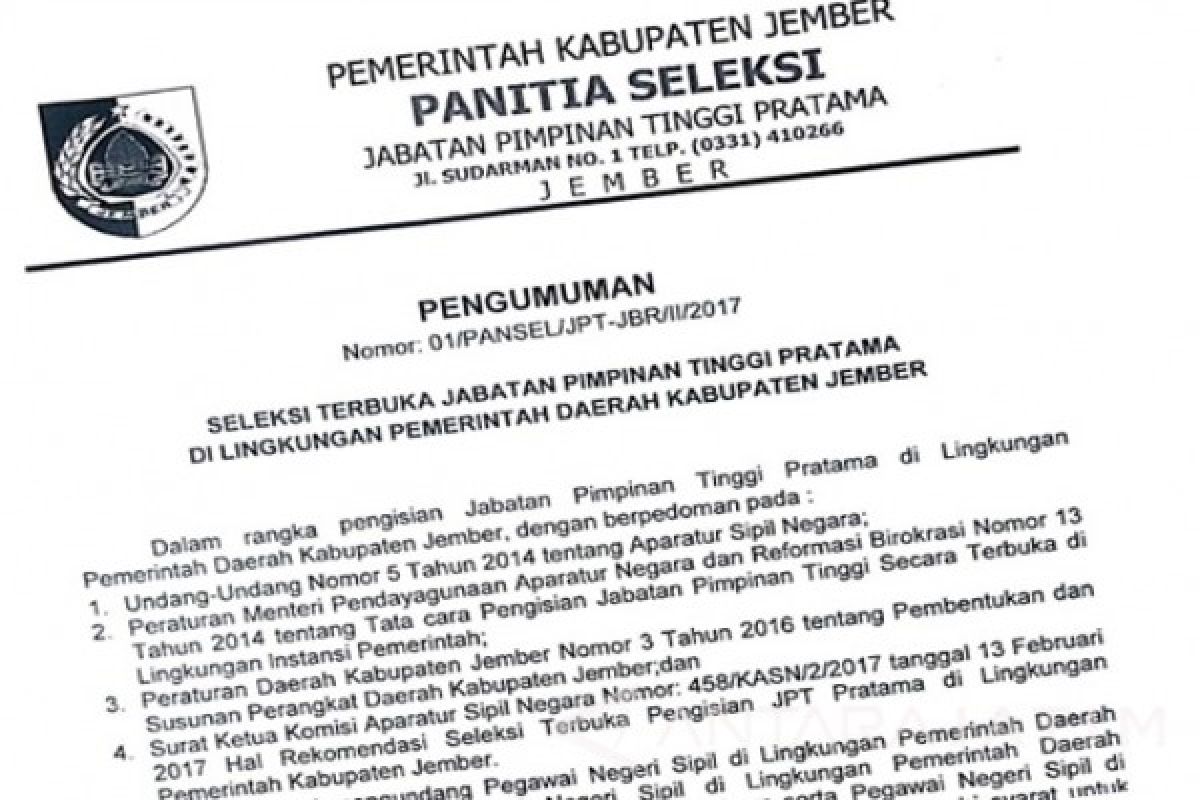 Di Jember 69 Pendaftar Lolos Administrasi  Lelang Jabatan