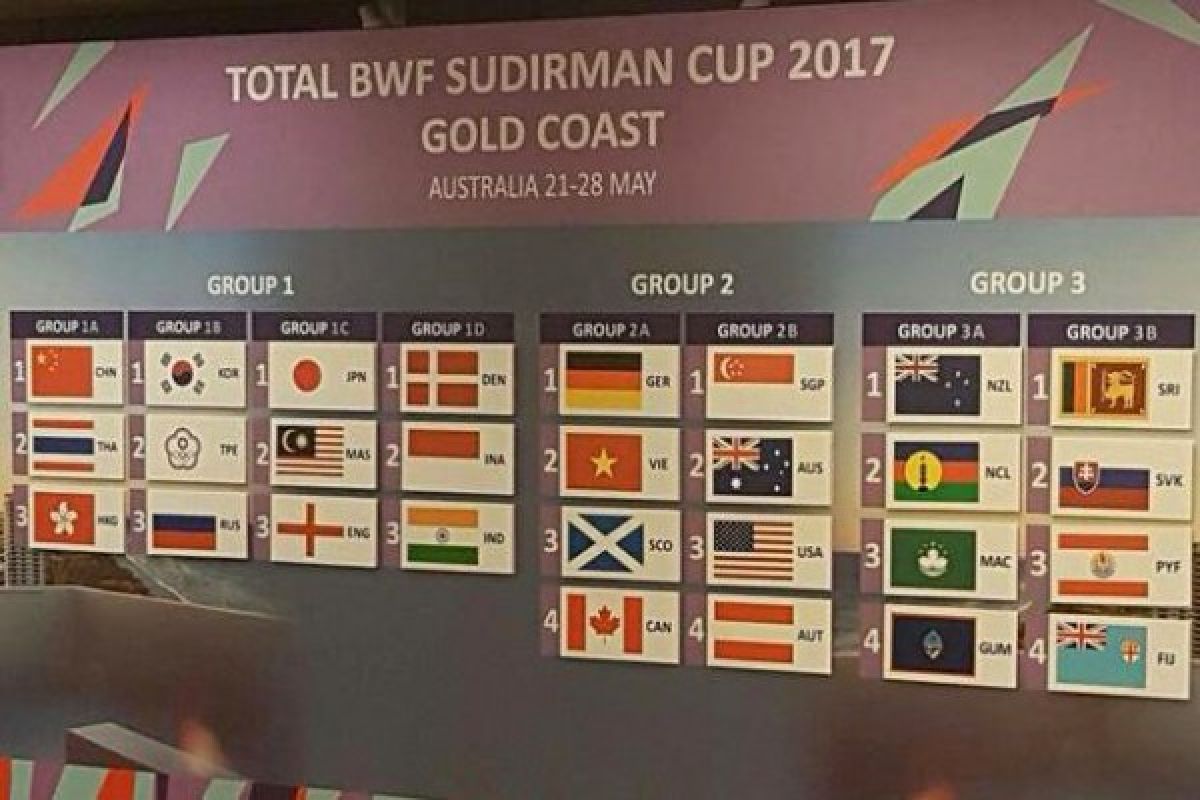 Indonesia Bertemu Denmark-India di Piala Sudirman 2017 