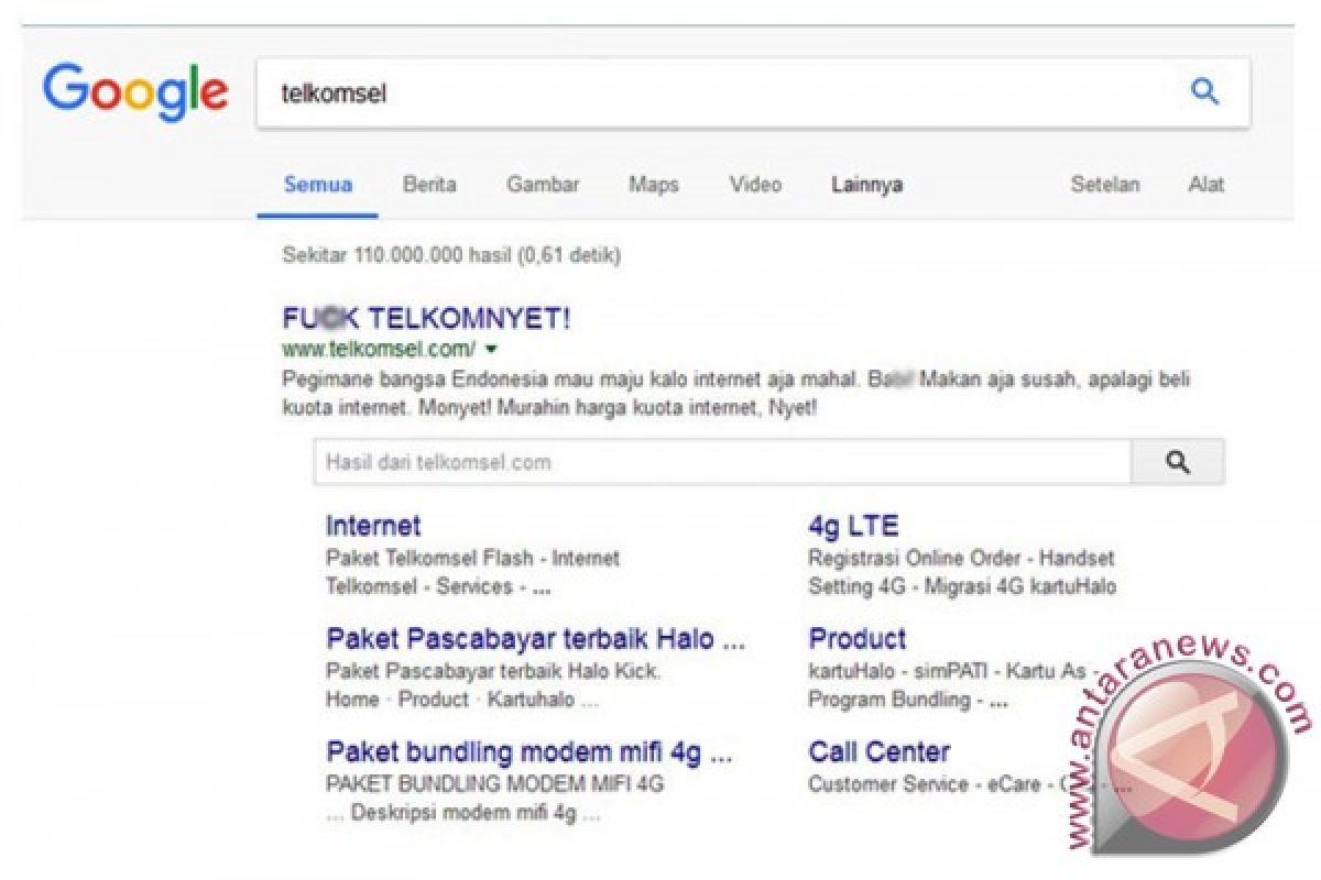 Laman Telkomsel dibobol dengan protes kasar